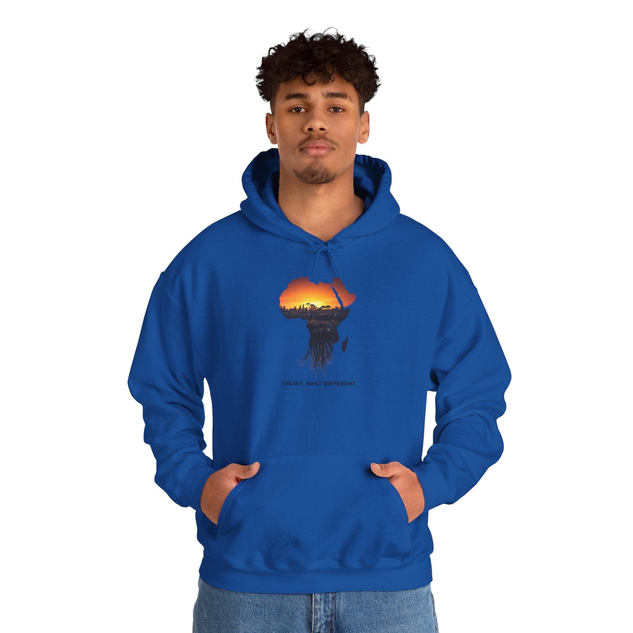 Africa Sunset Hoodie — "Legacy. Built Different." Graphic Pullover