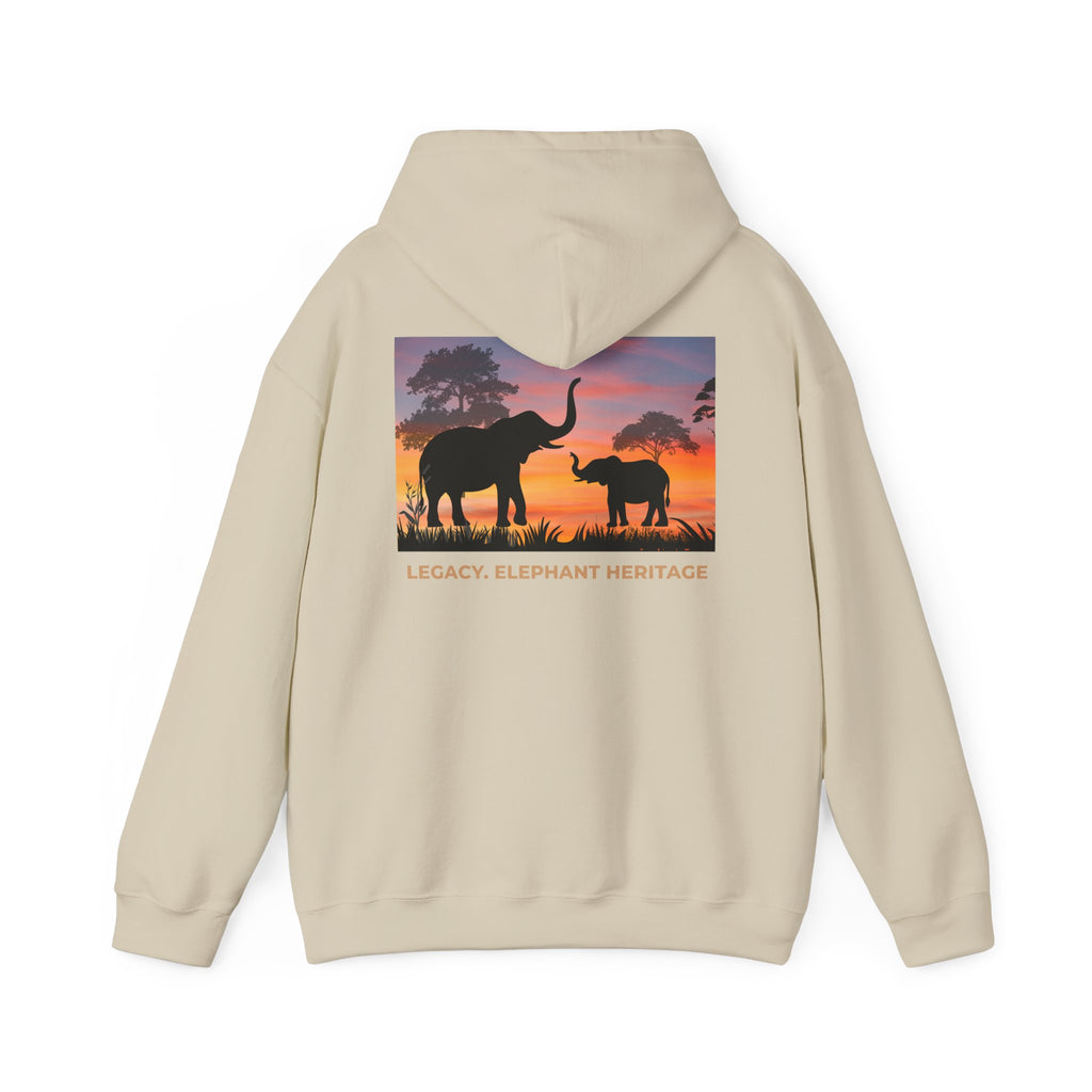 Elephant Heritage Hoodie — Sunset Silhouette "Legacy. Elephant Heritage"