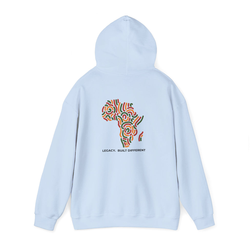Africa Pattern Hoodie — "Legacy: Built Different" Graphic Sweatshirt
