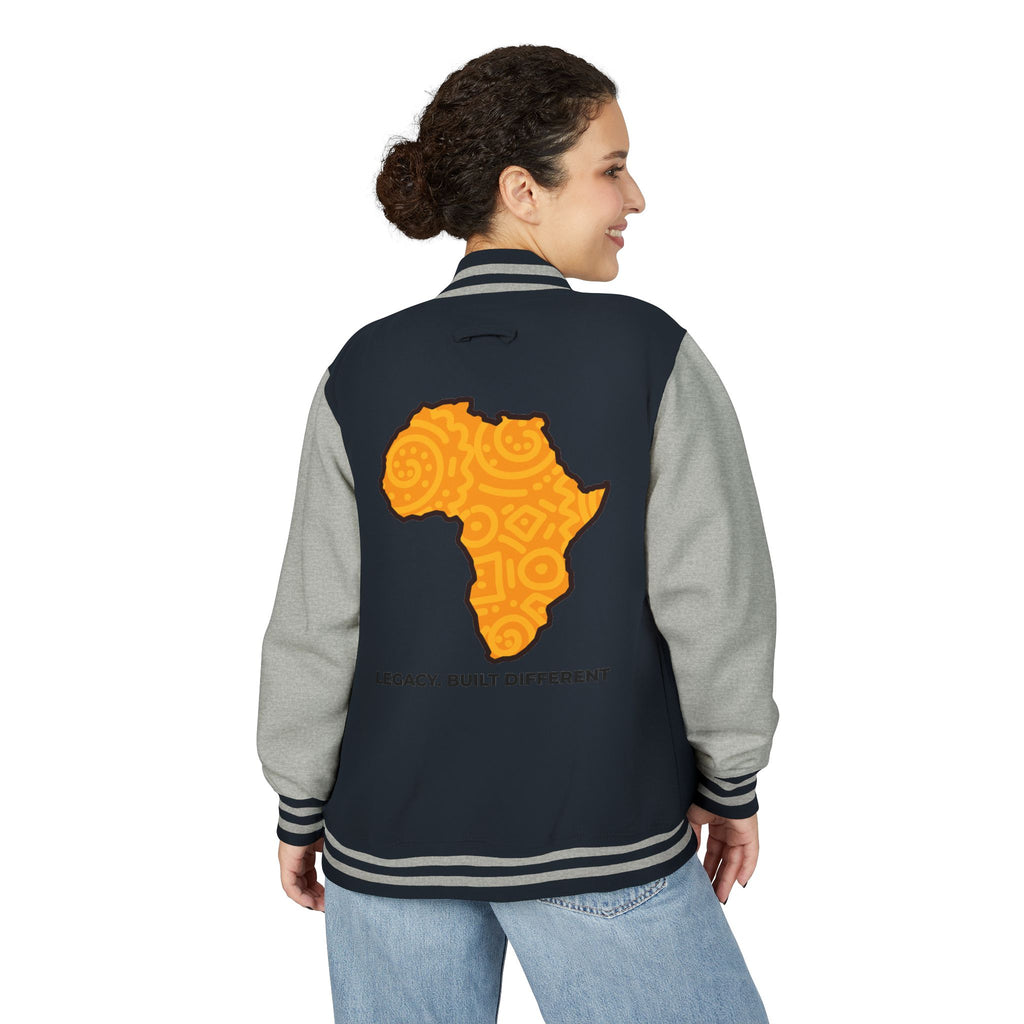 Africa Pattern Letterman Jacket — "Legacy. Built Different" Varsity Coat