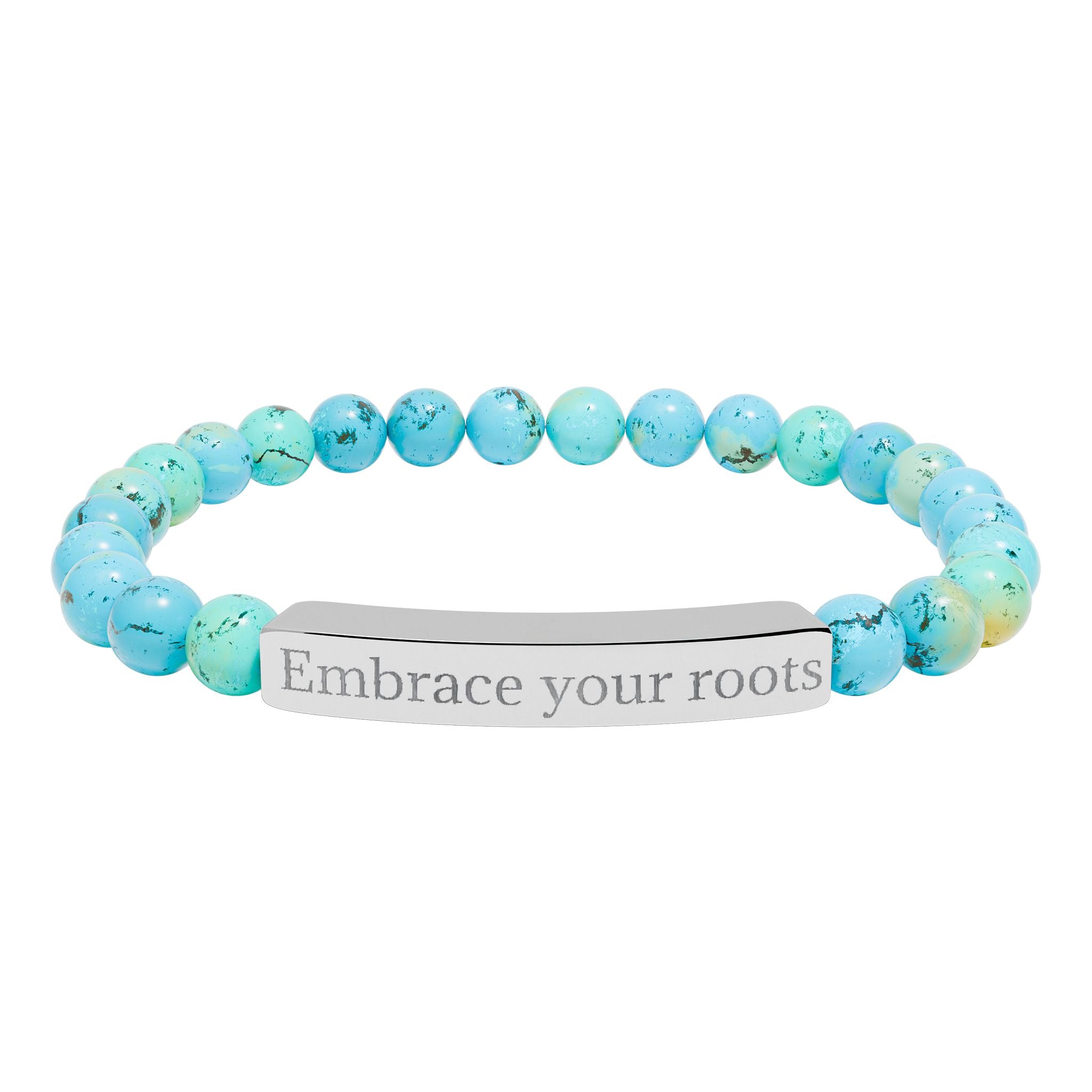 Engraved Natural Stone Stretch Bracelet — 'Embrace Your Roots' Beaded Bar Bracelet