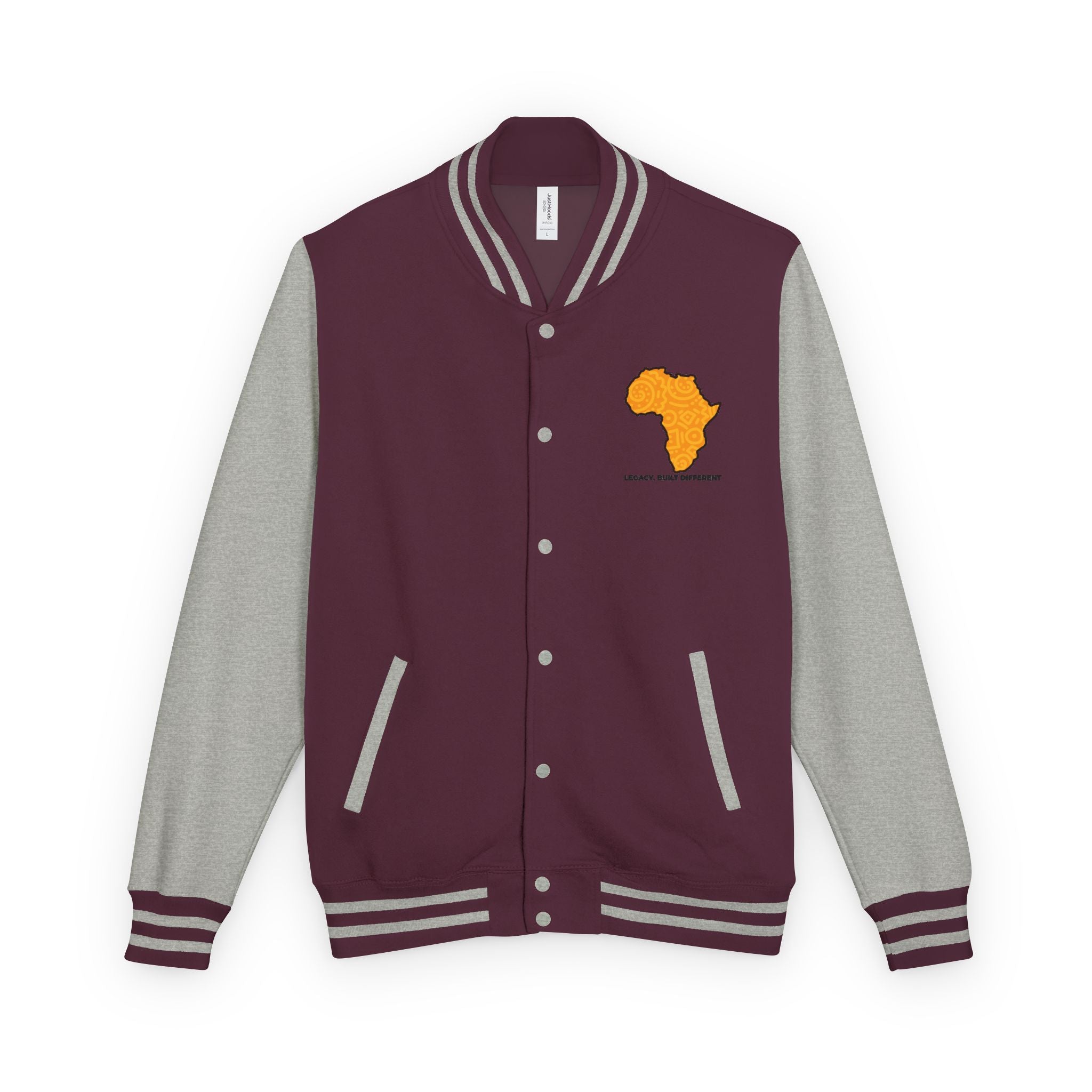 Africa Pattern Letterman Jacket — "Legacy. Built Different" Varsity Coat