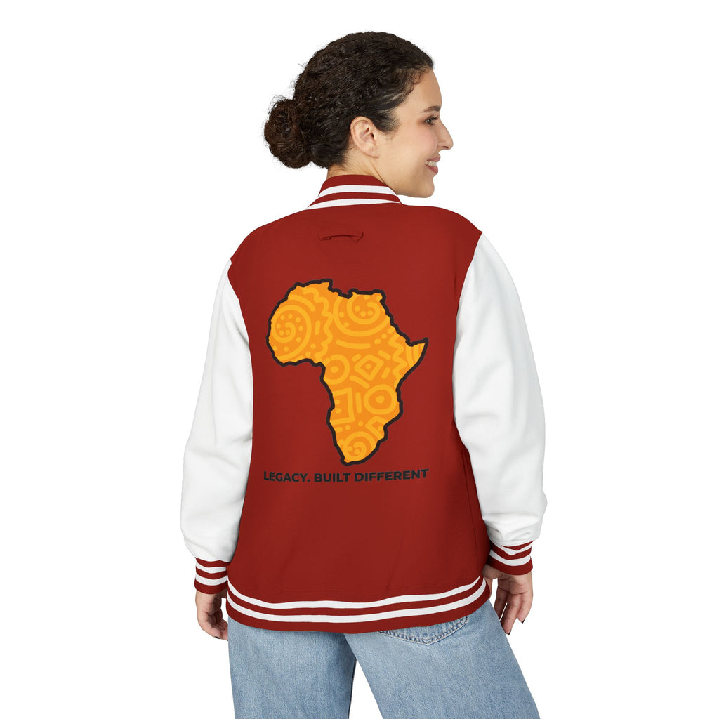 Africa Pattern Letterman Jacket — "Legacy. Built Different" Varsity Coat