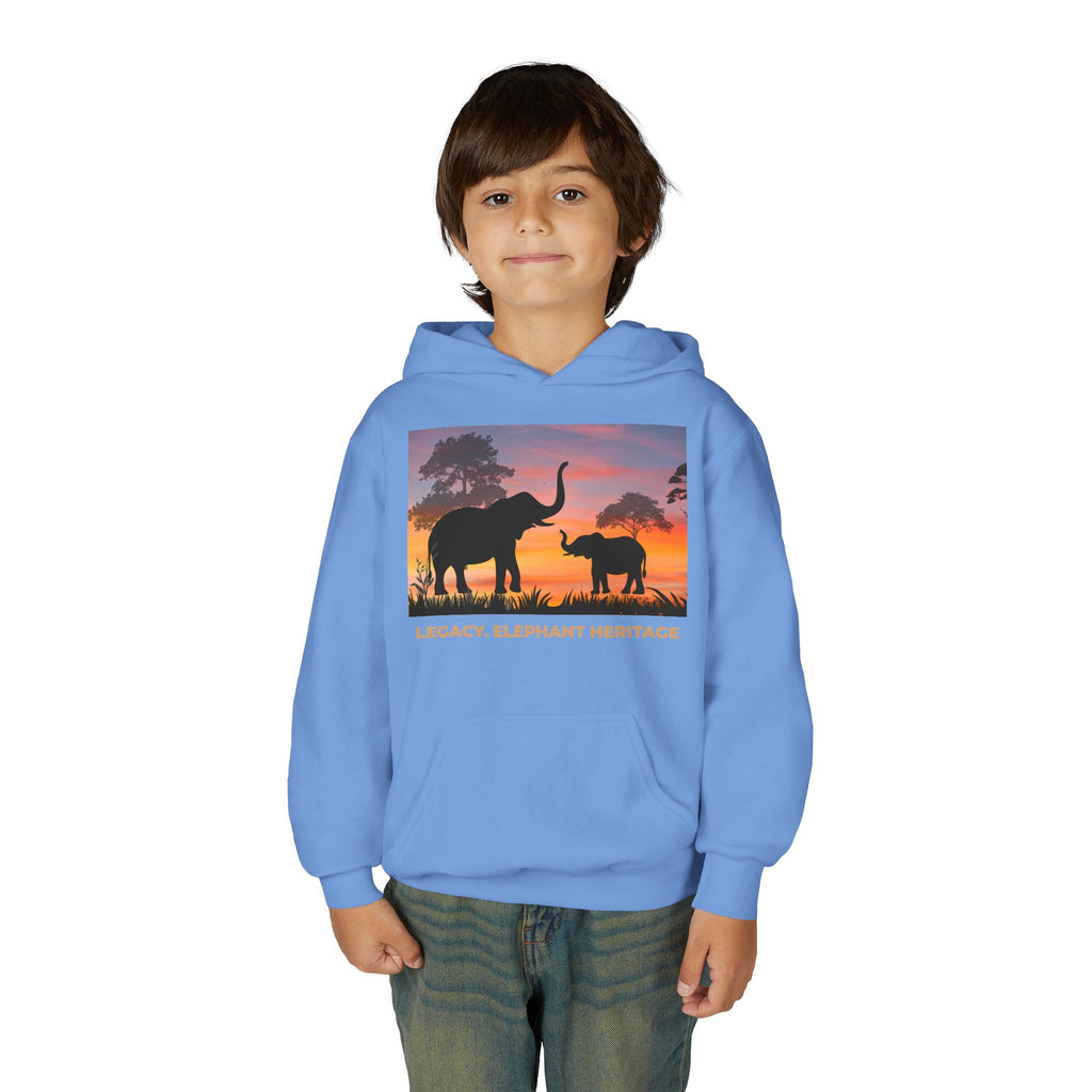 Elephant Sunset Youth Hoodie — "Legacy. Elephant Heritage" Graphic