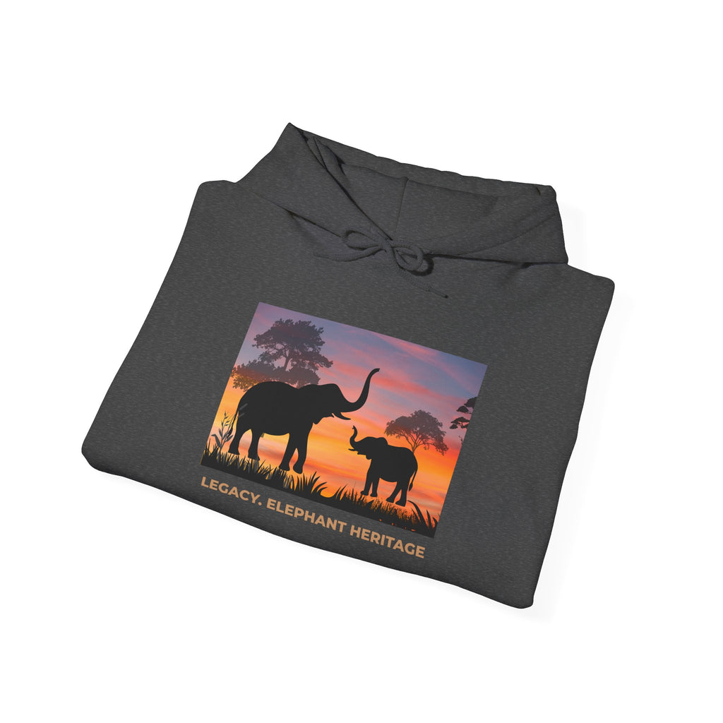 Elephant Heritage Hoodie — Sunset Silhouette "Legacy. Elephant Heritage"