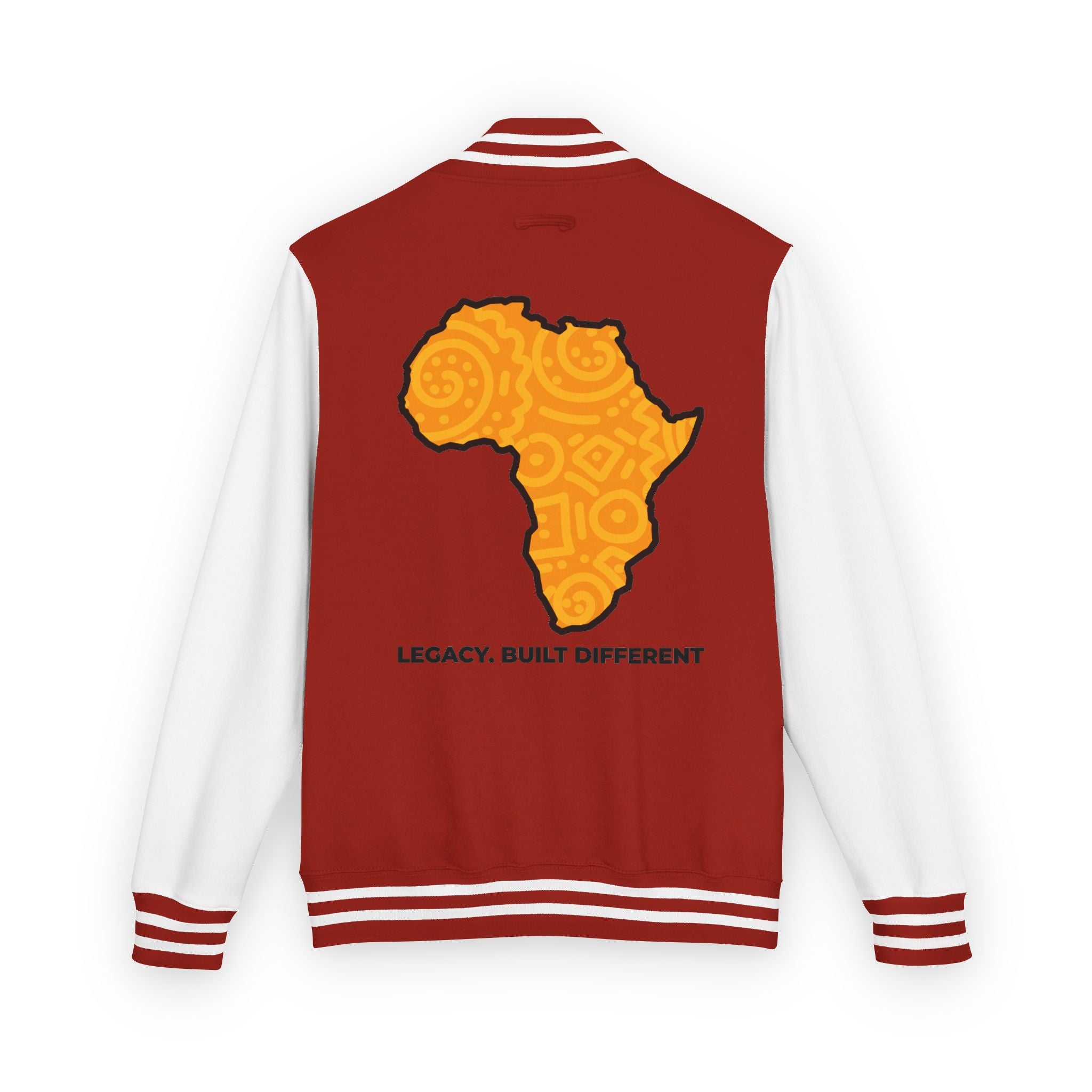 Africa Pattern Letterman Jacket — "Legacy. Built Different" Varsity Coat