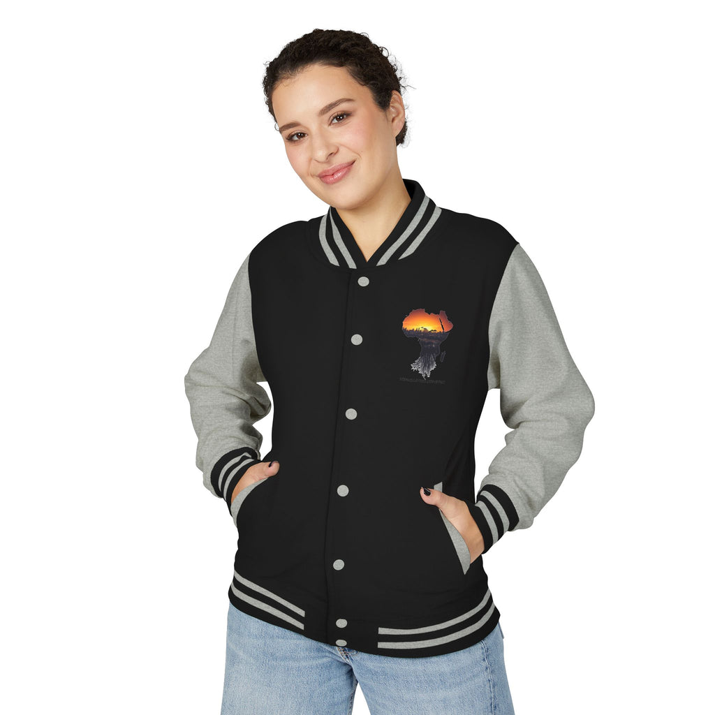 Letterman Jacket — Africa Sunset Map Design ("Legacy. Built Different.")