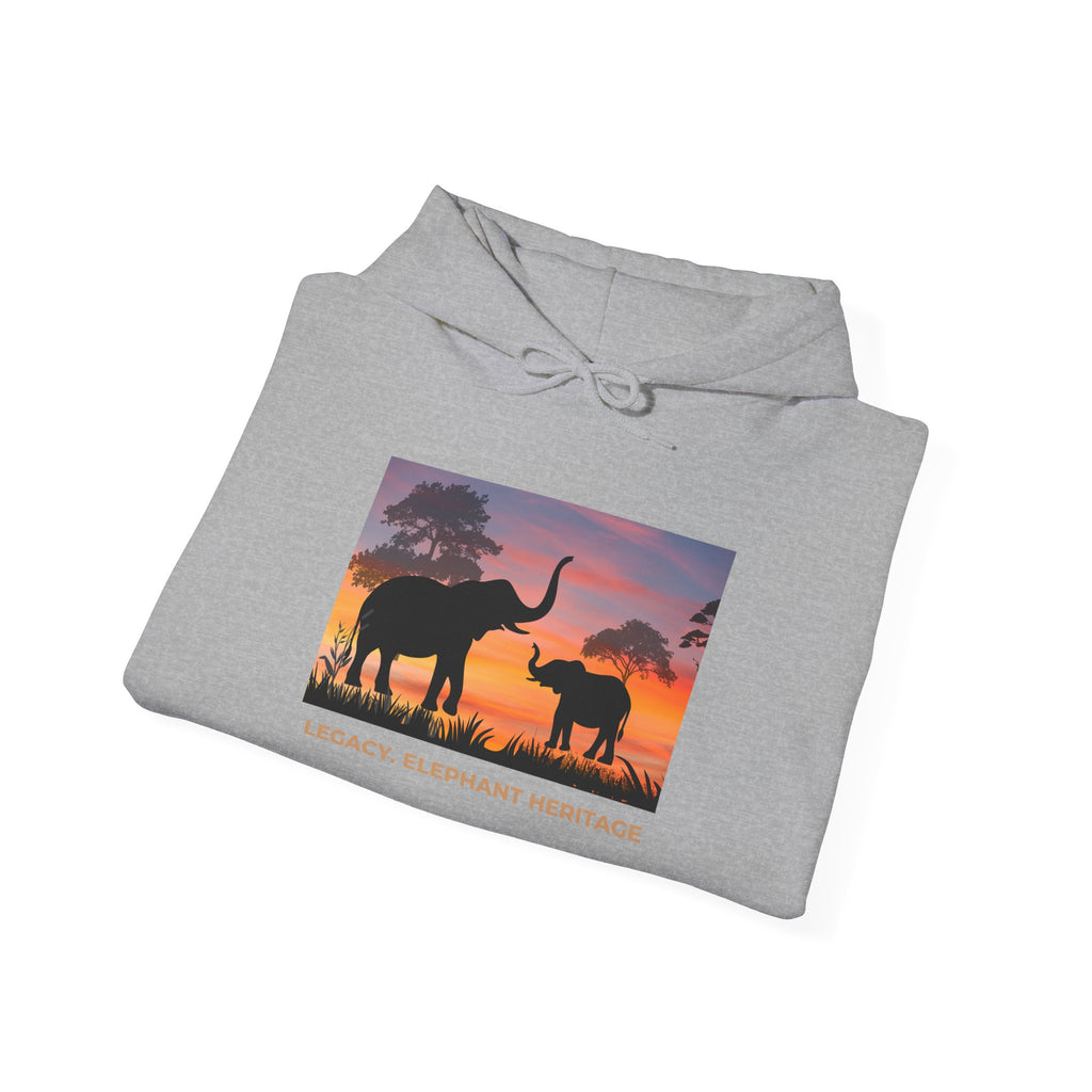 Elephant Heritage Hoodie — Sunset Silhouette "Legacy. Elephant Heritage"