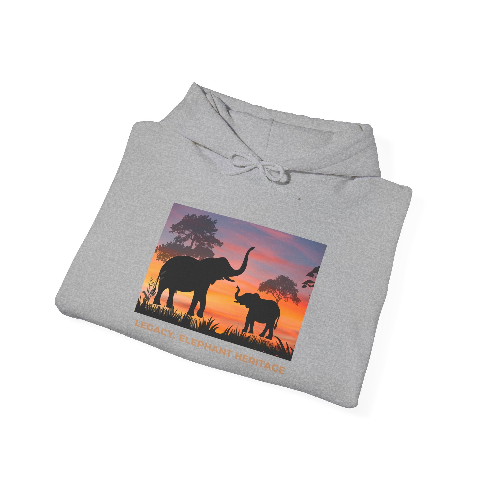 Elephant Heritage Hoodie — Sunset Silhouette "Legacy. Elephant Heritage"