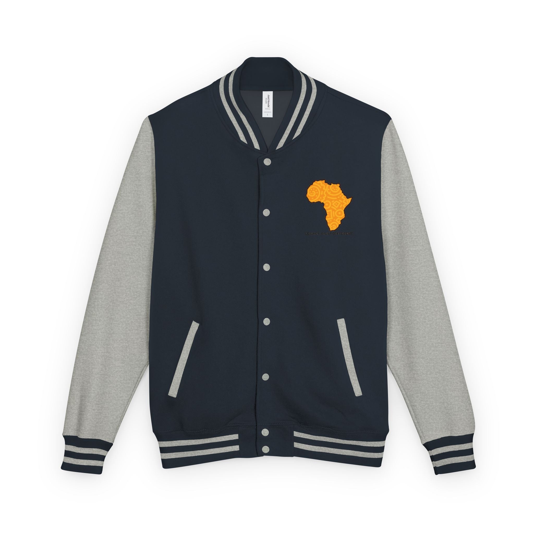Africa Pattern Letterman Jacket — "Legacy. Built Different" Varsity Coat