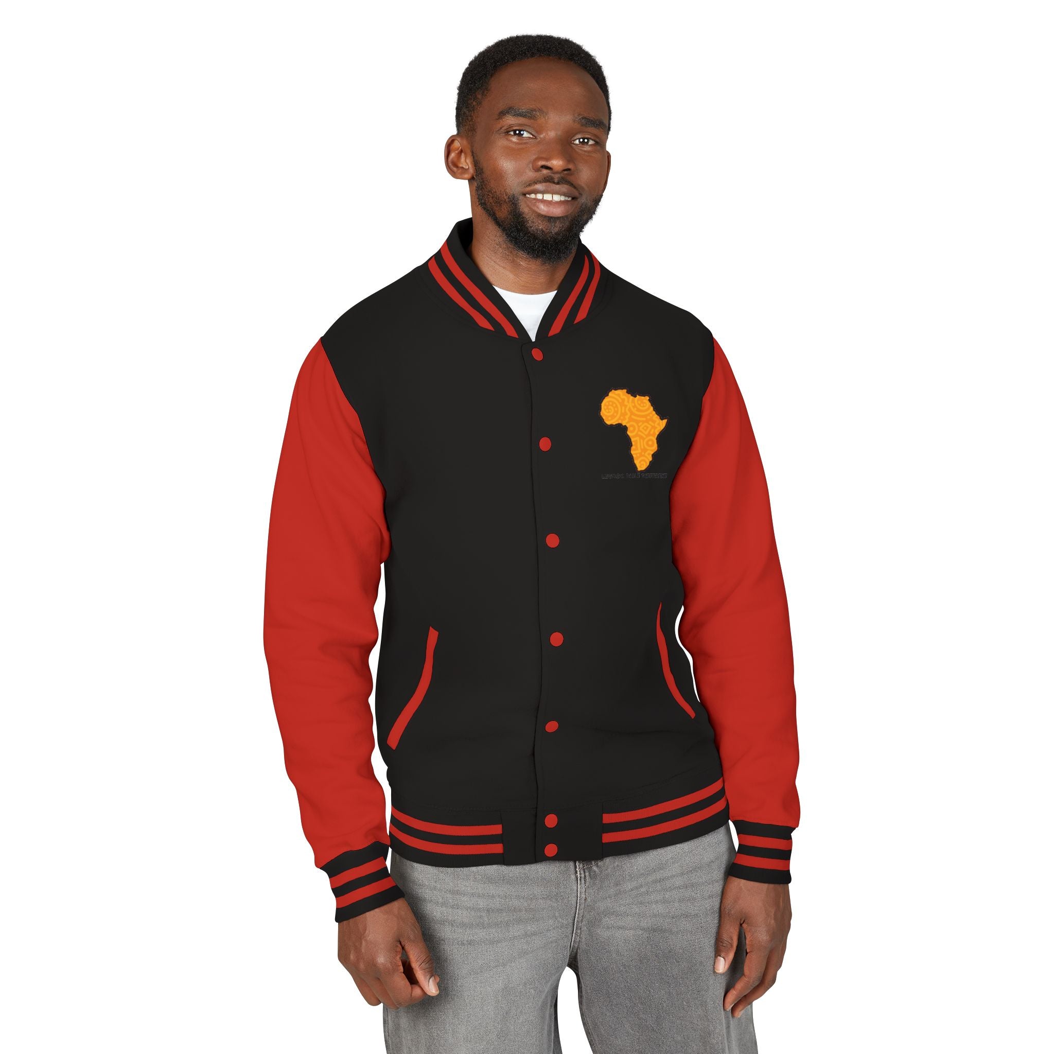 Africa Pattern Letterman Jacket — "Legacy. Built Different" Varsity Coat