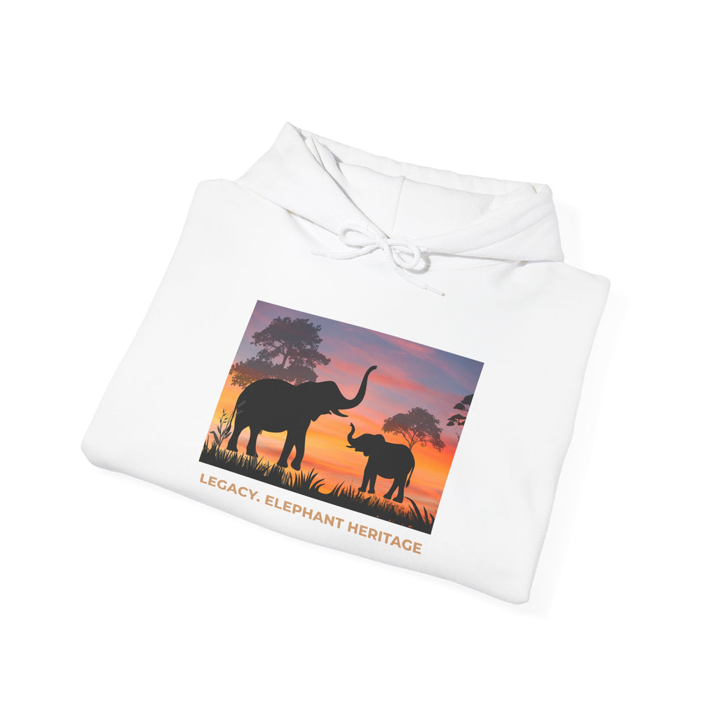 Elephant Heritage Hoodie — Sunset Silhouette "Legacy. Elephant Heritage"