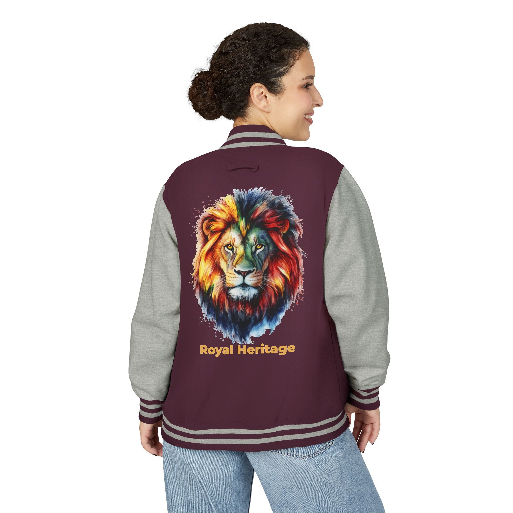 Lion Graphic Letterman Jacket — "Royal Heritage" Varsity Jacket