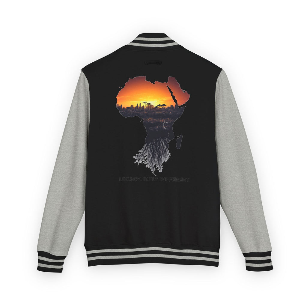 Letterman Jacket — Africa Sunset Map Design ("Legacy. Built Different.")