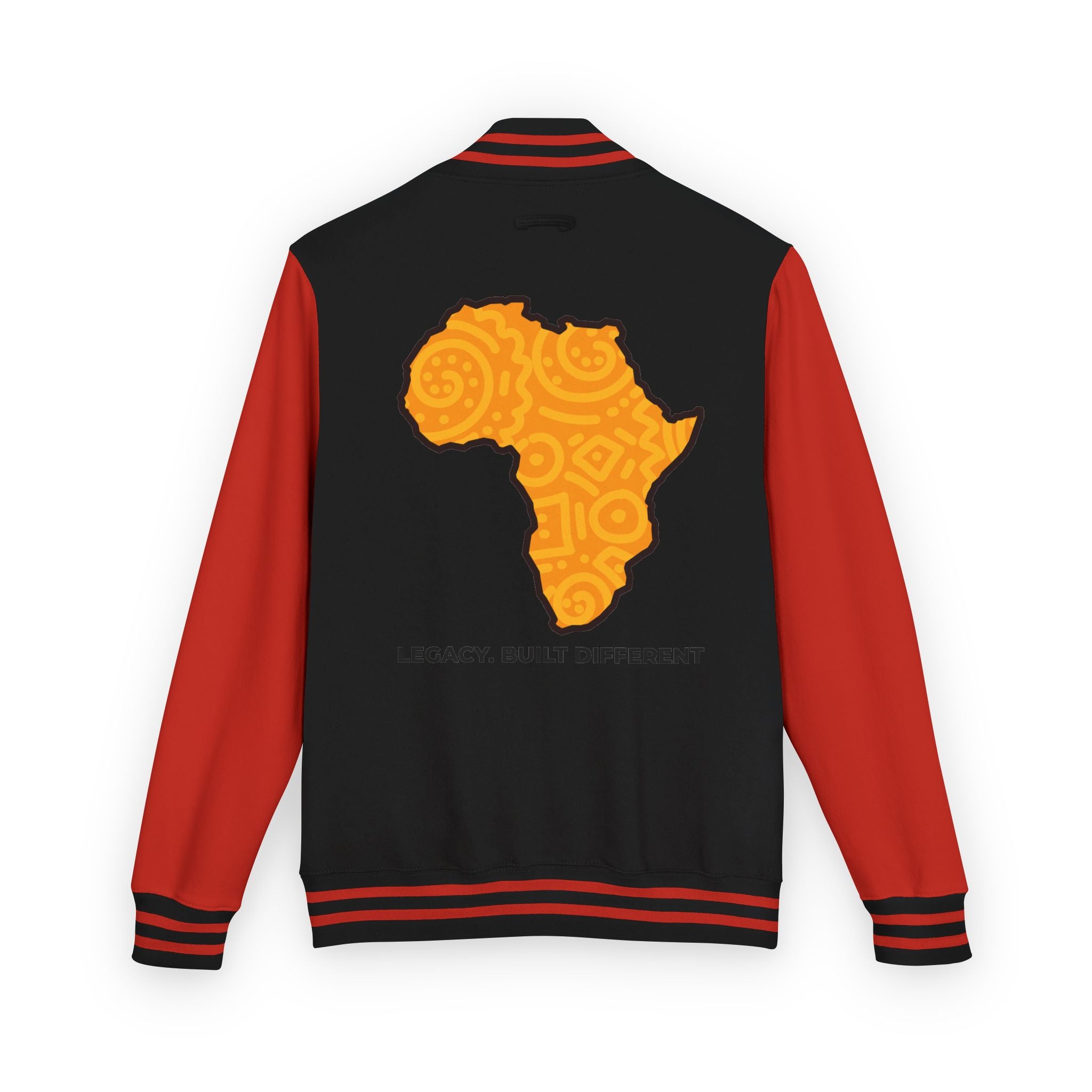 Africa Pattern Letterman Jacket — "Legacy. Built Different" Varsity Coat