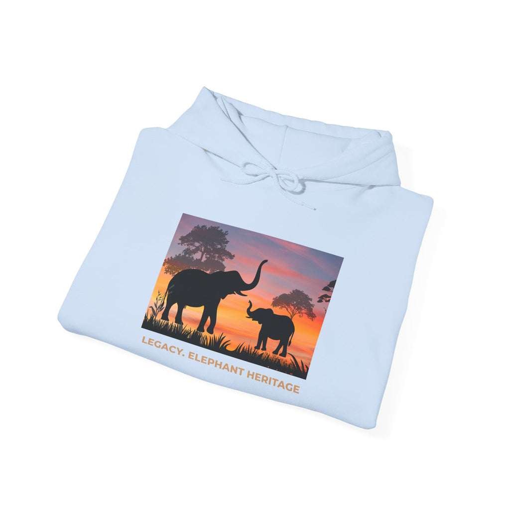 Elephant Heritage Hoodie — Sunset Silhouette "Legacy. Elephant Heritage"