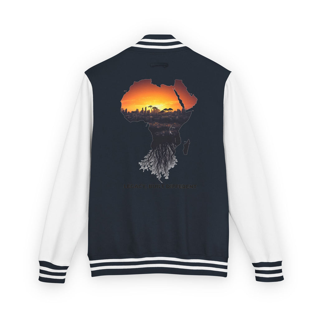 Letterman Jacket — Africa Sunset Map Design ("Legacy. Built Different.")