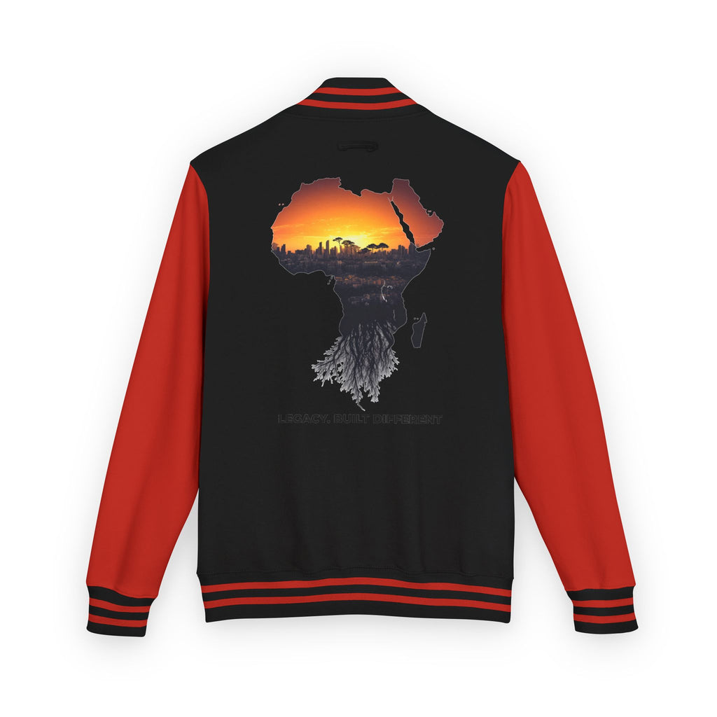Letterman Jacket — Africa Sunset Map Design ("Legacy. Built Different.")