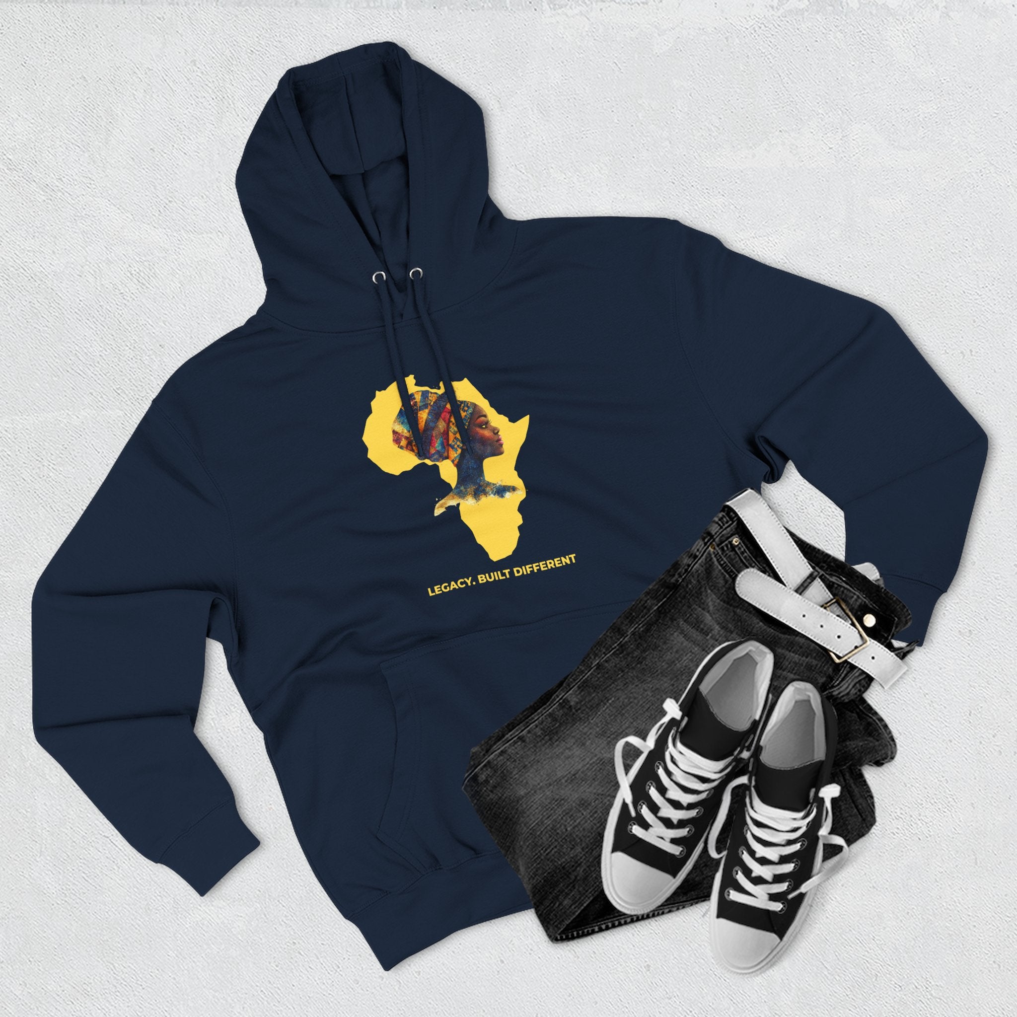 Hoodie — African Profile Art on Yellow Africa Silhouette (Legacy, Beauty, Empowerment)