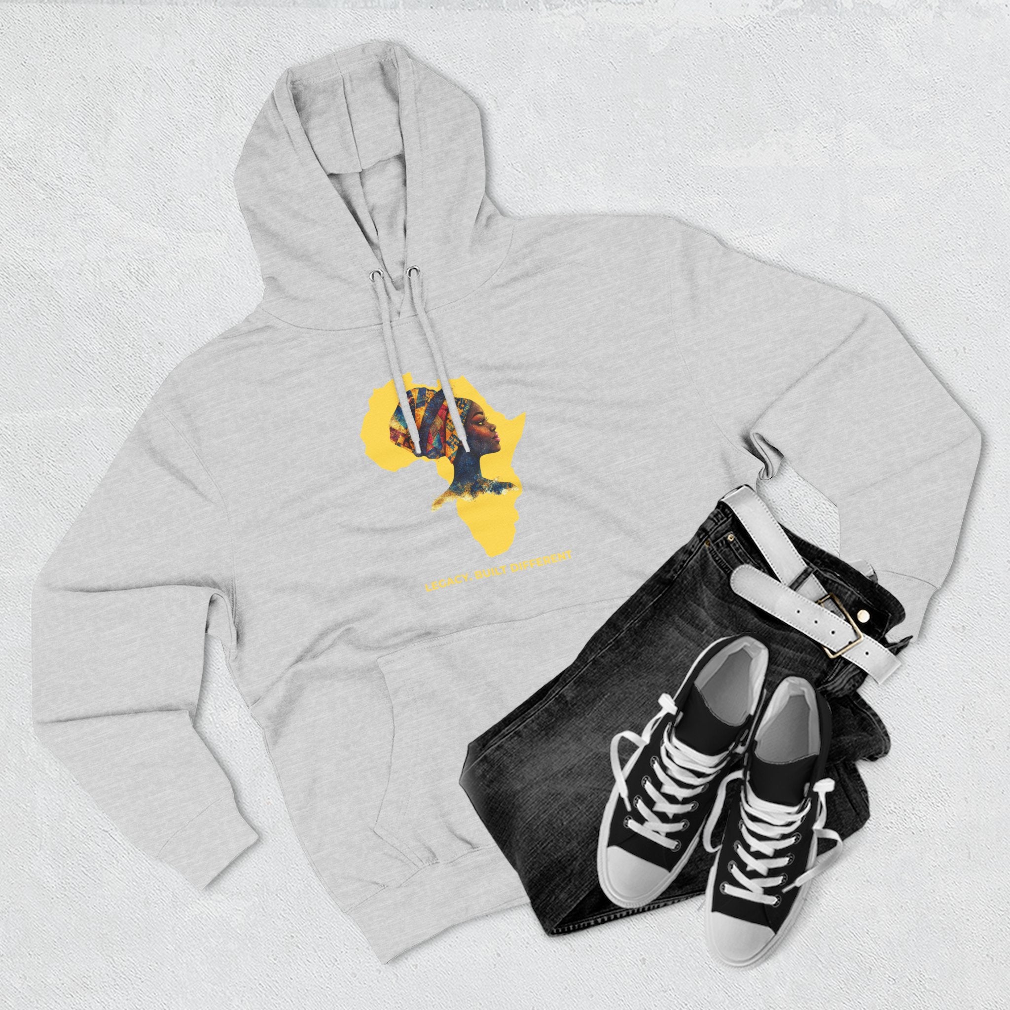 Hoodie — African Profile Art on Yellow Africa Silhouette (Legacy, Beauty, Empowerment)
