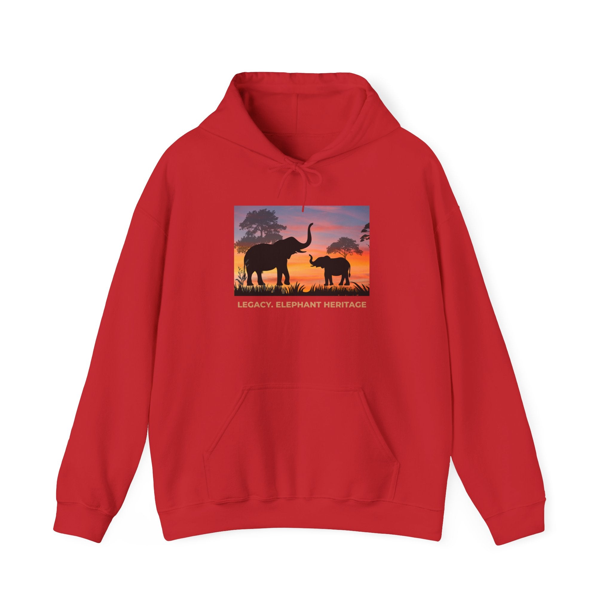 Elephant Heritage Hoodie — Sunset Silhouette "Legacy. Elephant Heritage"