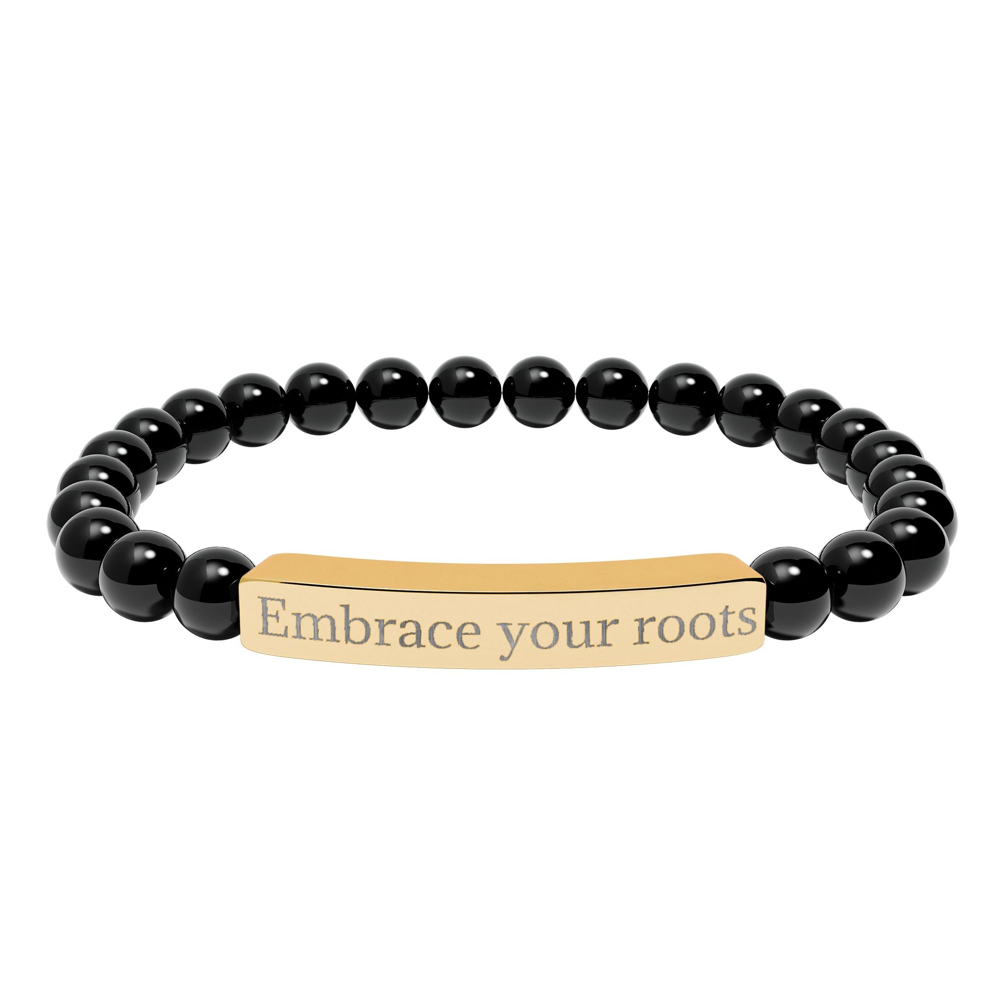 Engraved Natural Stone Stretch Bracelet — 'Embrace Your Roots' Beaded Bar Bracelet