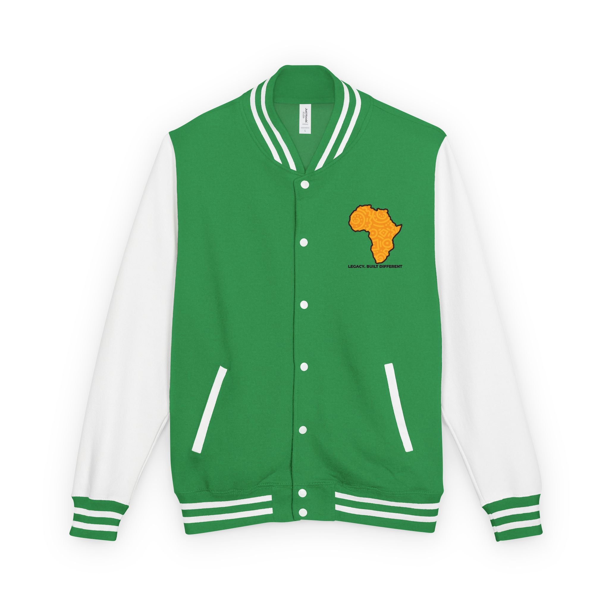 Africa Pattern Letterman Jacket — "Legacy. Built Different" Varsity Coat
