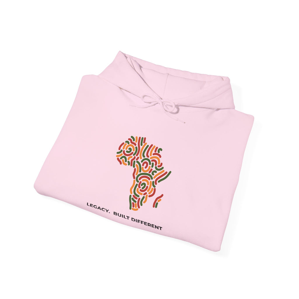 Africa Pattern Hoodie — "Legacy: Built Different" Graphic Sweatshirt