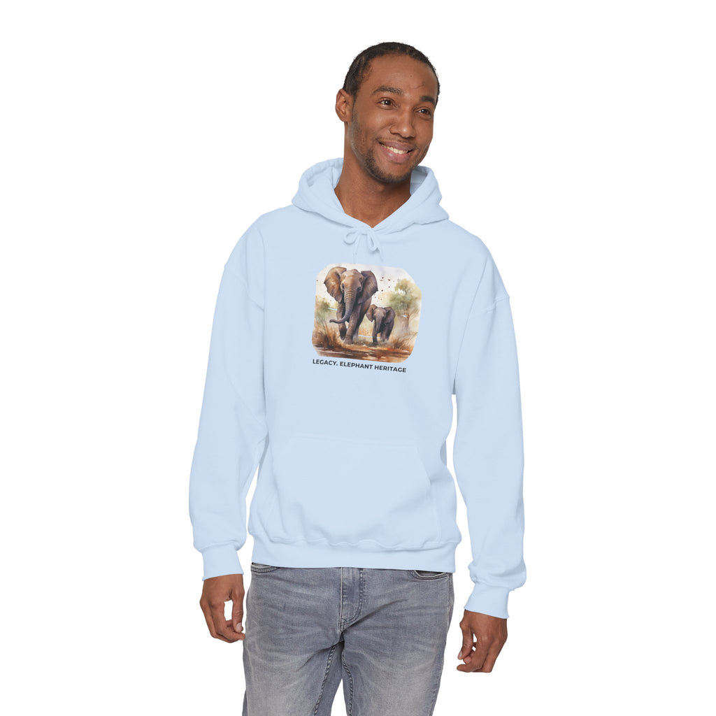 Elephant Heritage Hoodie — Wildlife Mom & Calf Graphic Sweatshirt