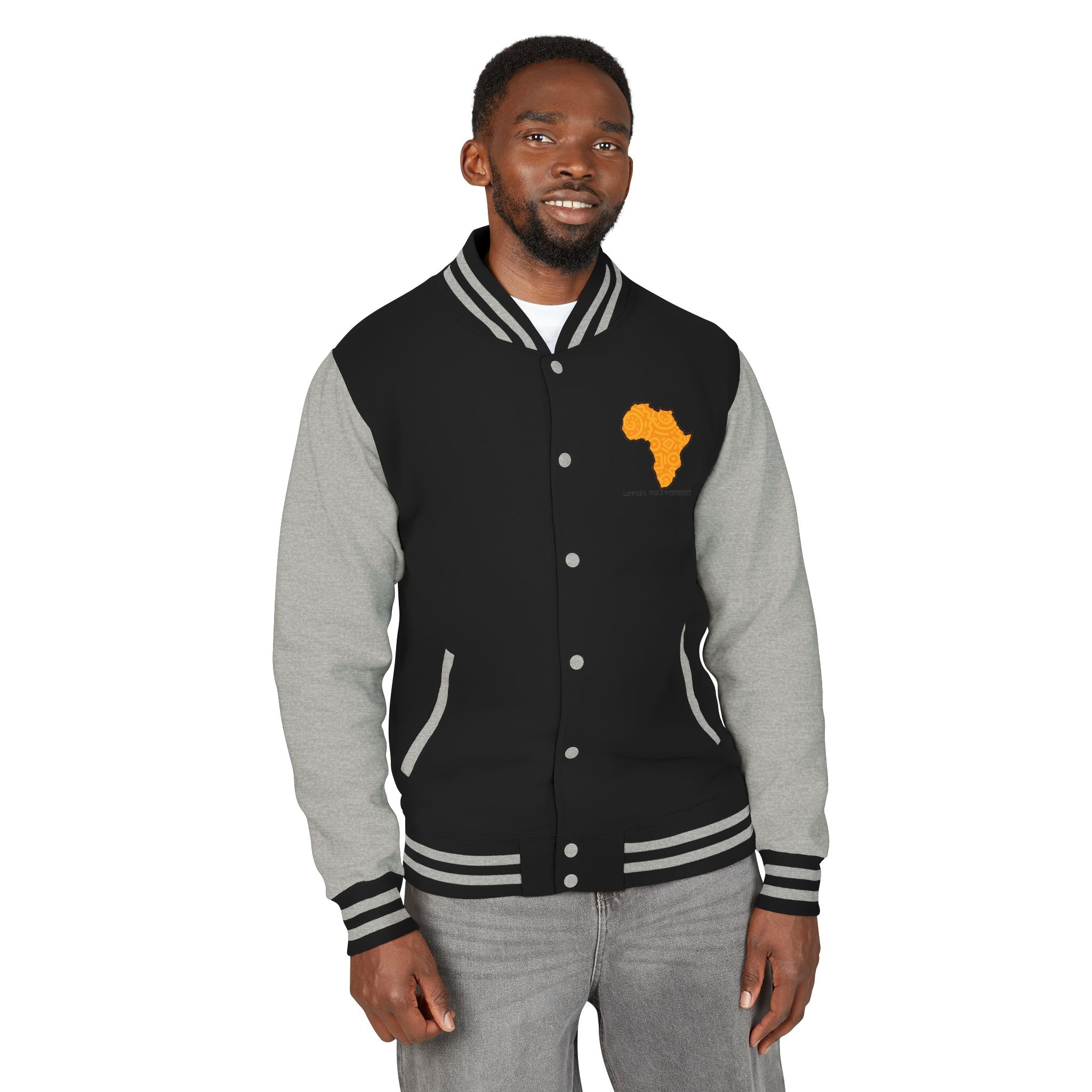 Africa Pattern Letterman Jacket — "Legacy. Built Different" Varsity Coat