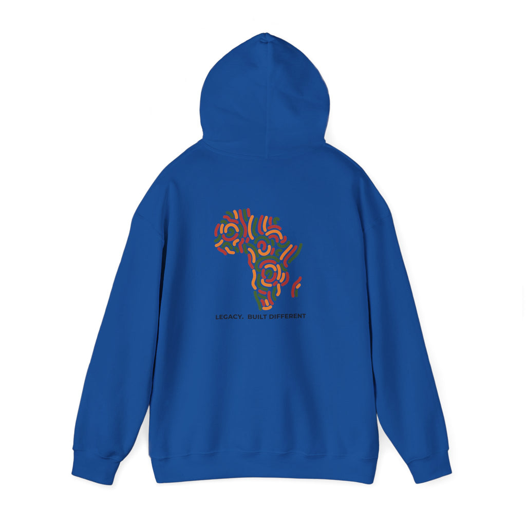 Africa Pattern Hoodie — "Legacy: Built Different" Graphic Sweatshirt