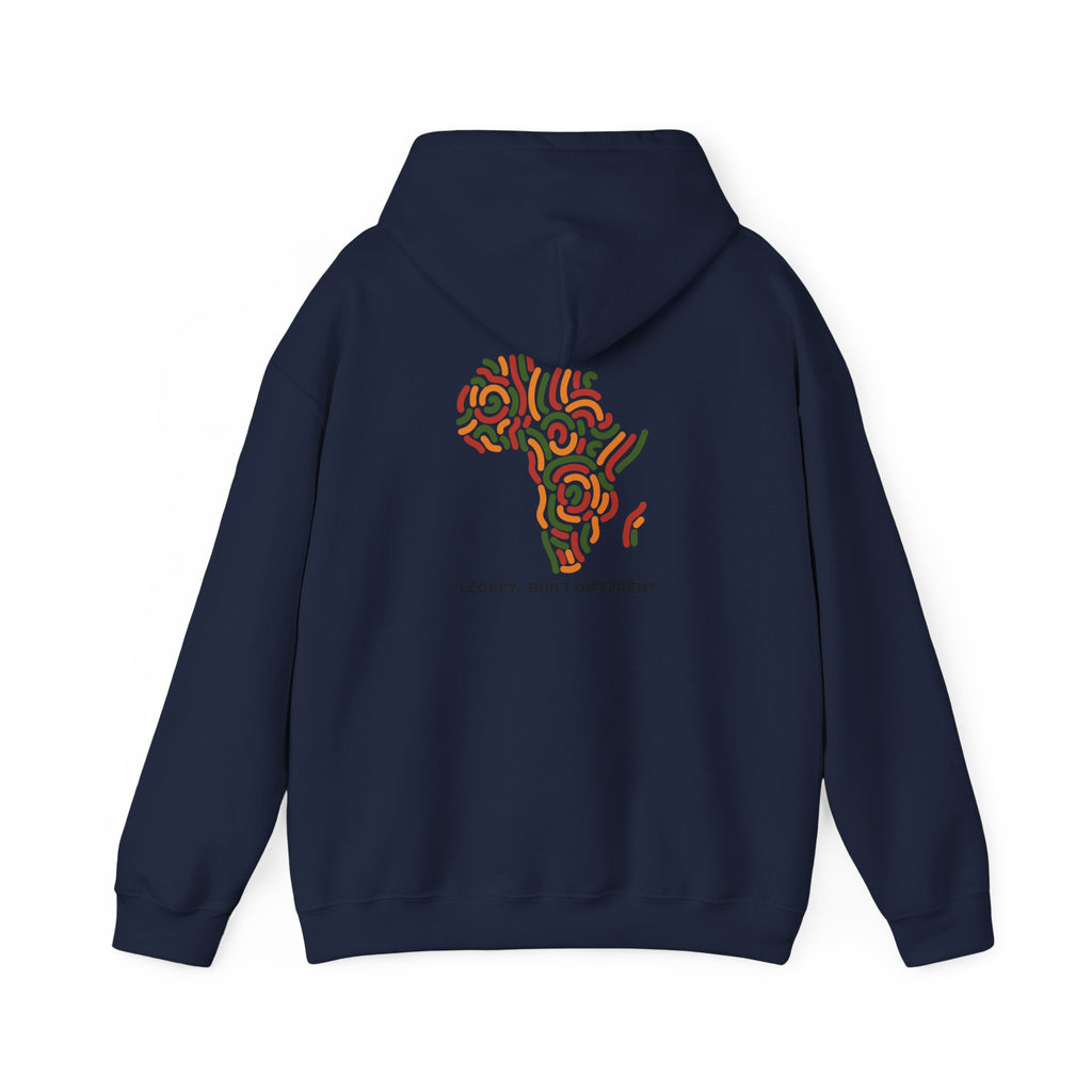 Africa Pattern Hoodie — "Legacy: Built Different" Graphic Sweatshirt