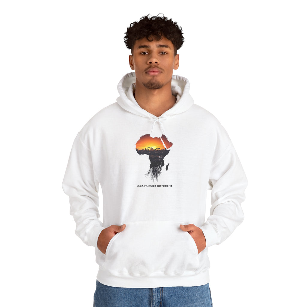 Africa Sunset Hoodie — "Legacy. Built Different." Graphic Pullover