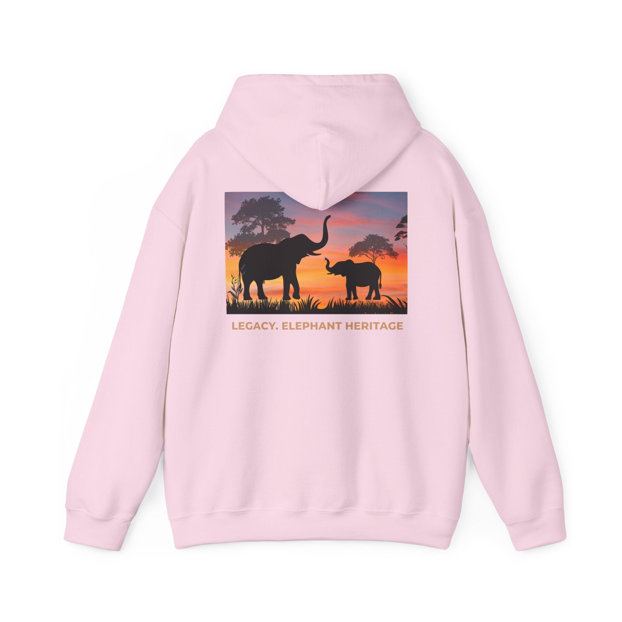 Elephant Heritage Hoodie — Sunset Silhouette "Legacy. Elephant Heritage"