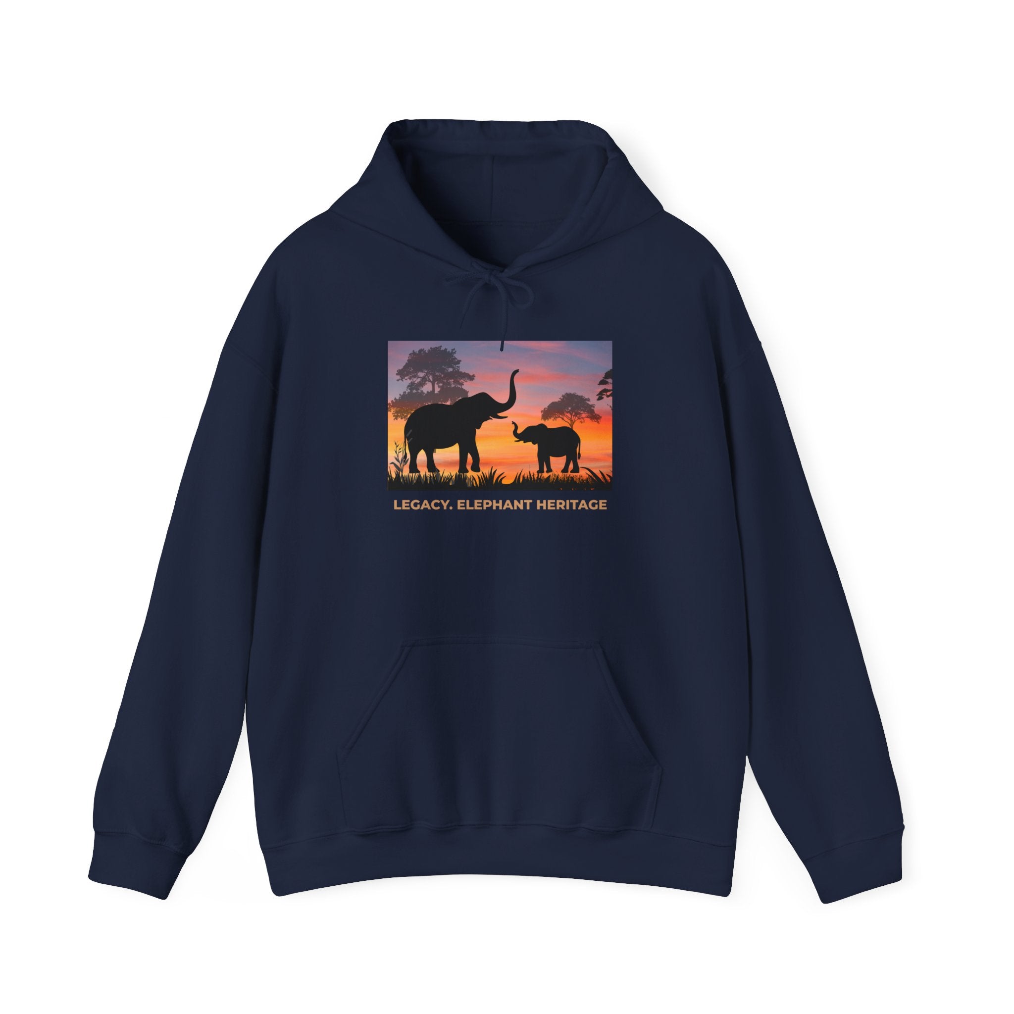 Elephant Heritage Hoodie — Sunset Silhouette "Legacy. Elephant Heritage"