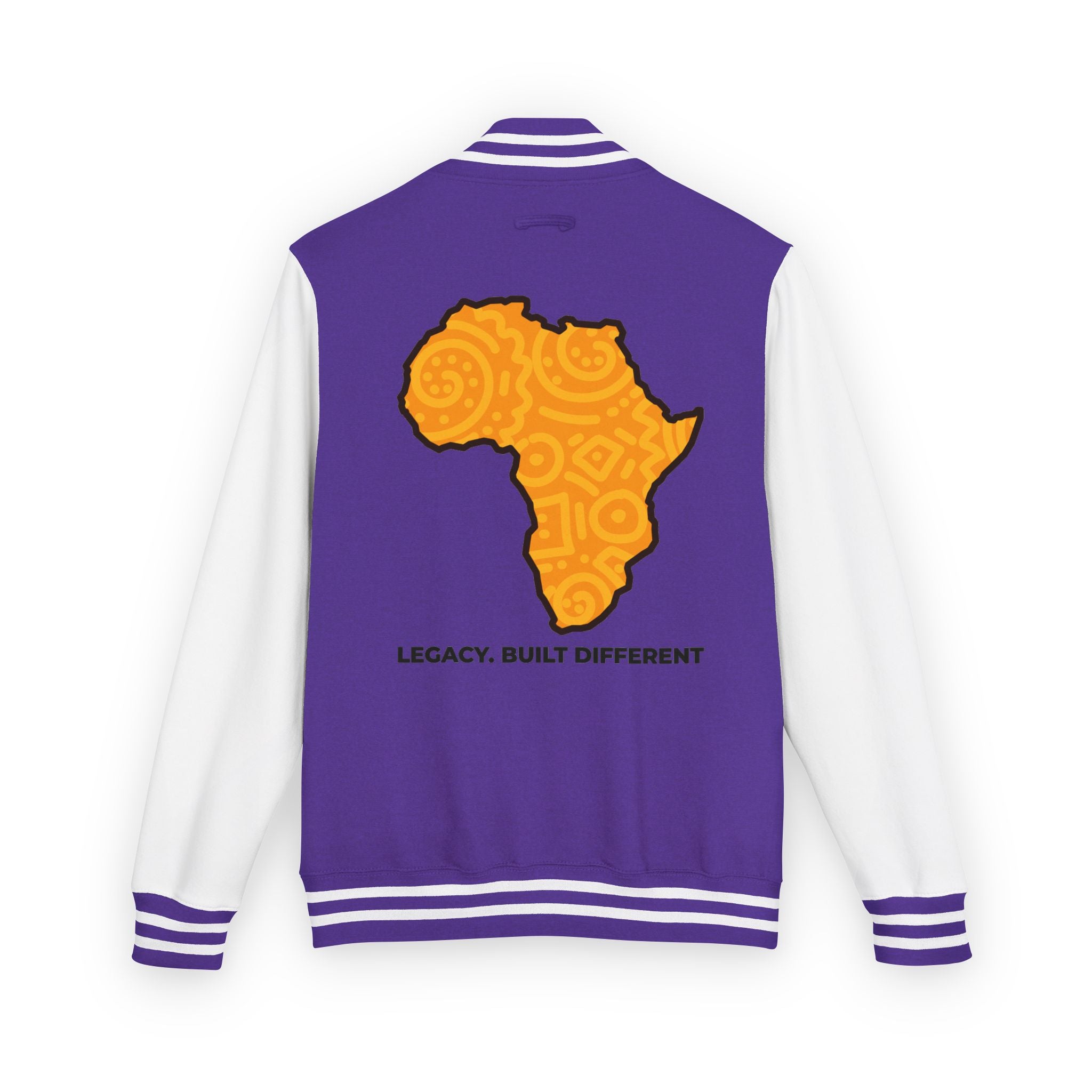 Africa Pattern Letterman Jacket — "Legacy. Built Different" Varsity Coat