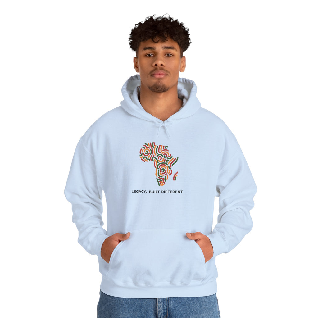 Africa Pattern Hoodie — "Legacy: Built Different" Graphic Sweatshirt