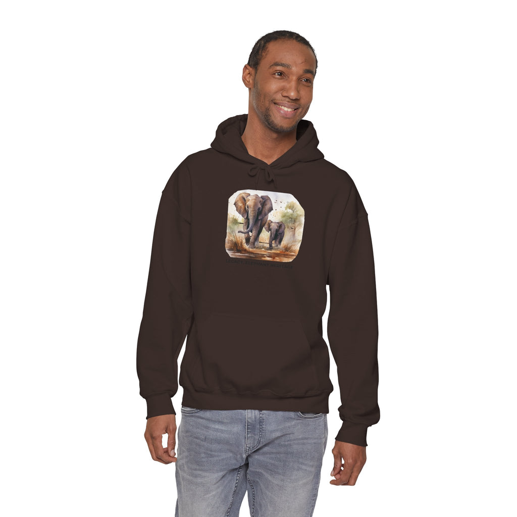 Elephant Heritage Hoodie — Wildlife Mom & Calf Graphic Sweatshirt