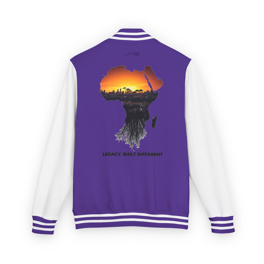 Letterman Jacket — Africa Sunset Map Design ("Legacy. Built Different.")