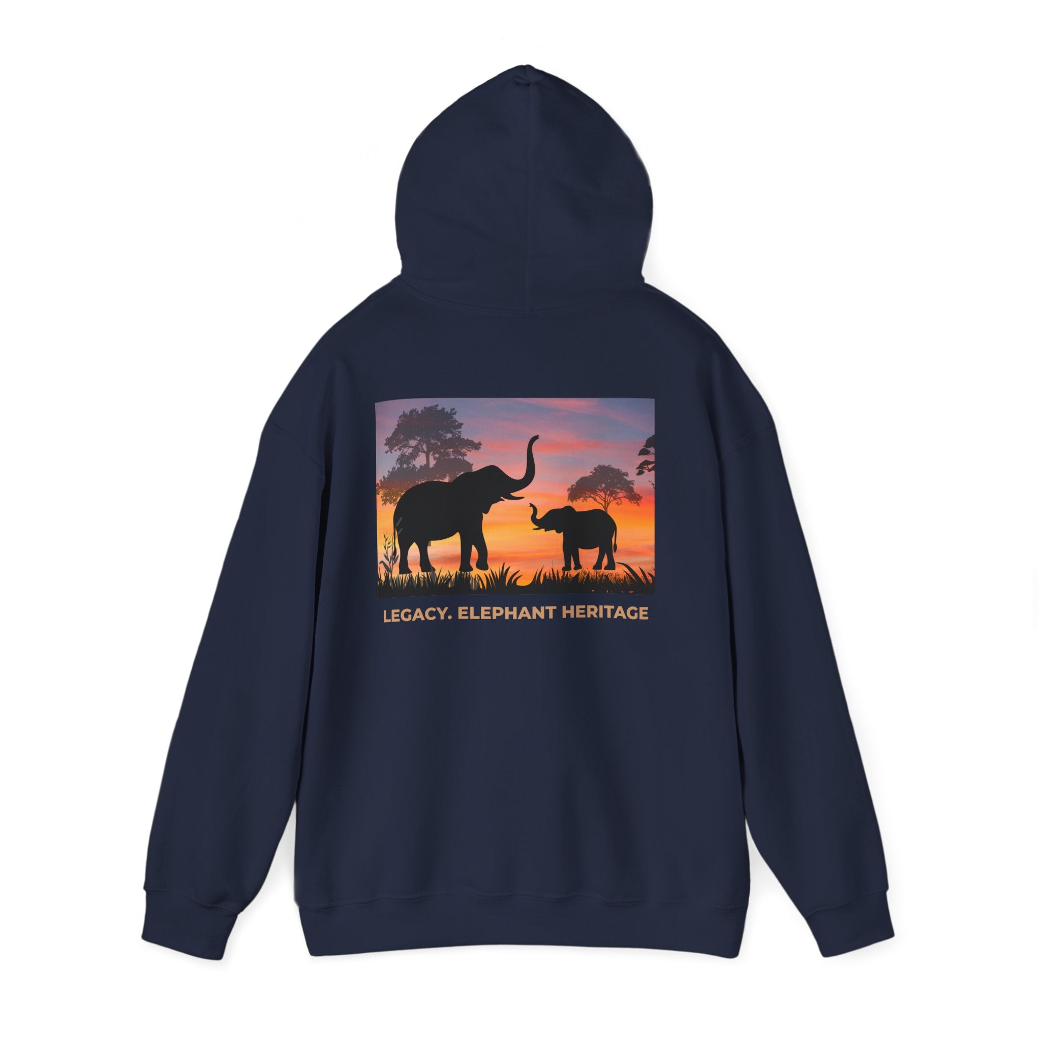 Elephant Heritage Hoodie — Sunset Silhouette "Legacy. Elephant Heritage"