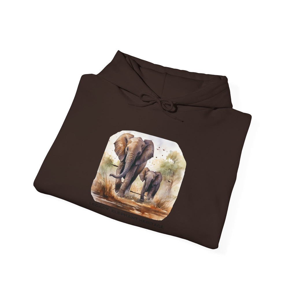 Elephant Heritage Hoodie — Wildlife Mom & Calf Graphic Sweatshirt