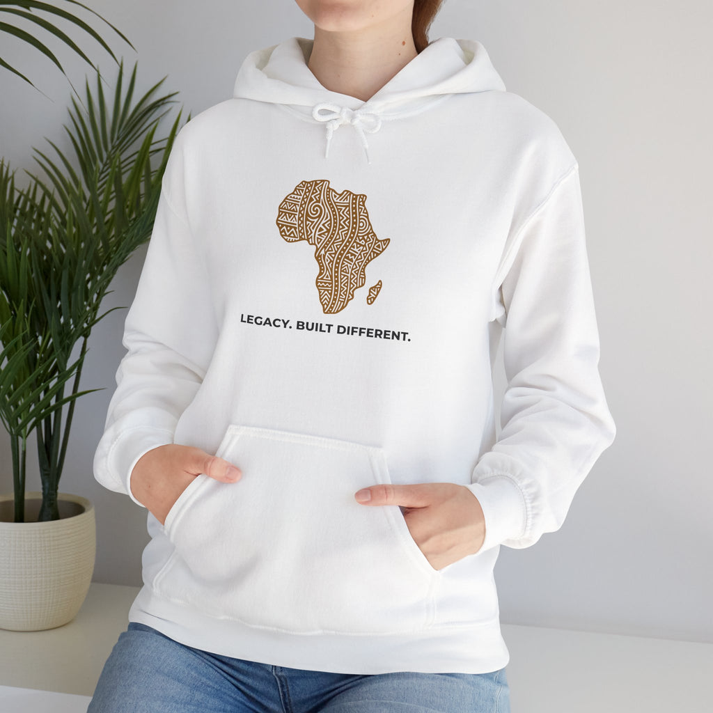 Africa Map Hoodie — 'Legacy. Built Different.' Cultural Pattern Pullover