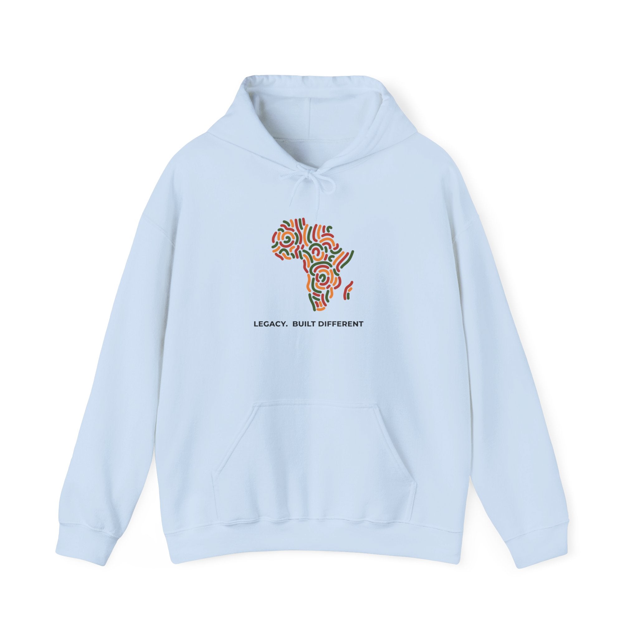 Africa Pattern Hoodie — "Legacy: Built Different" Graphic Sweatshirt