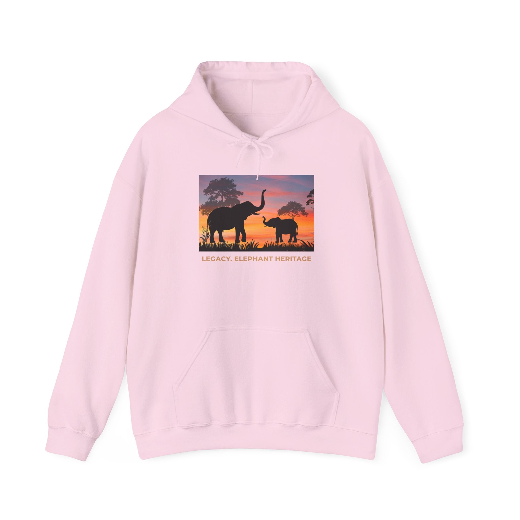Elephant Heritage Hoodie — Sunset Silhouette "Legacy. Elephant Heritage"