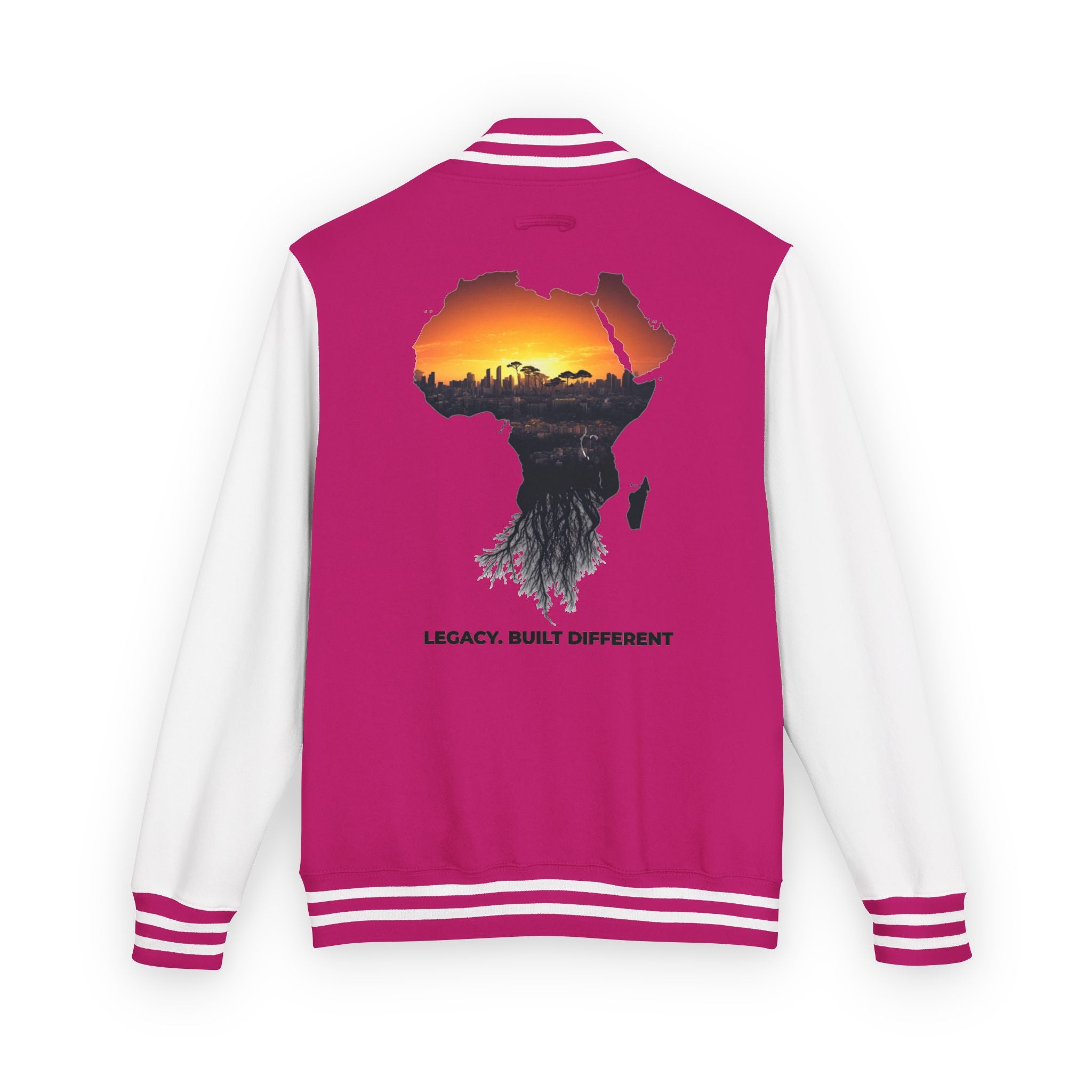 Letterman Jacket — Africa Sunset Map Design ("Legacy. Built Different.")
