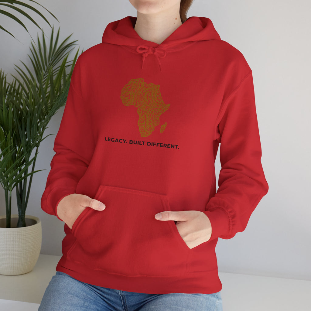 Africa Map Hoodie — 'Legacy. Built Different.' Cultural Pattern Pullover