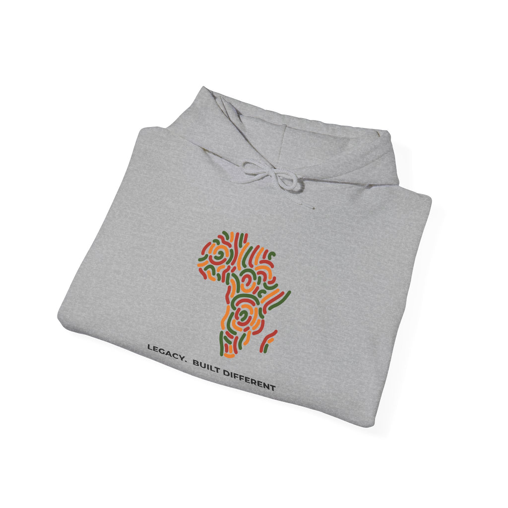 Africa Pattern Hoodie — "Legacy: Built Different" Graphic Sweatshirt