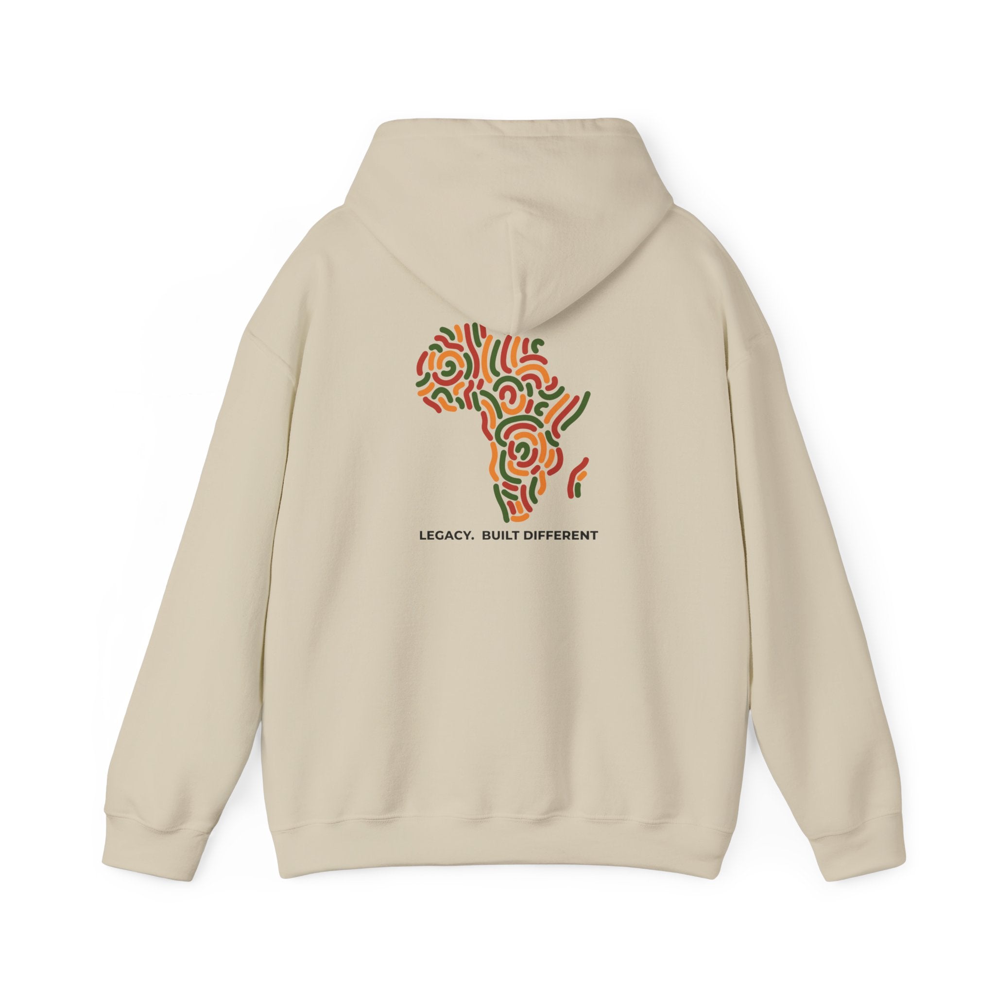 Africa Pattern Hoodie — "Legacy: Built Different" Graphic Sweatshirt