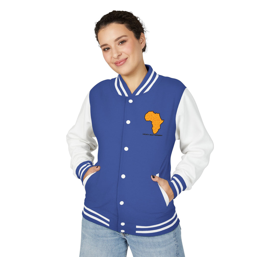 Africa Pattern Letterman Jacket — "Legacy. Built Different" Varsity Coat