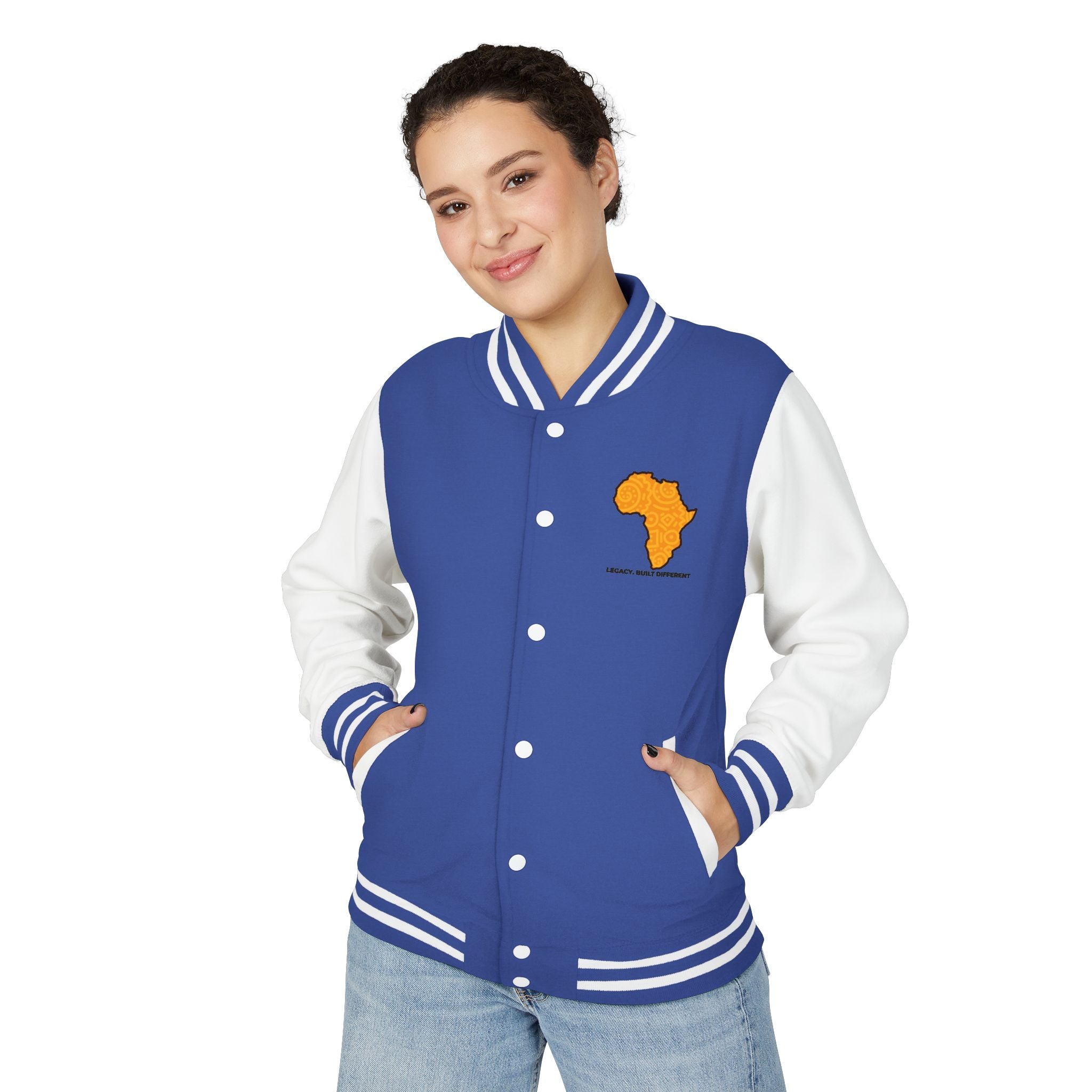 Africa Pattern Letterman Jacket — "Legacy. Built Different" Varsity Coat